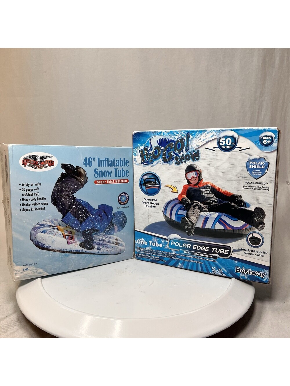 2 Snow Tubes- H2OGO Polar Edge Oversized Handles 50" & Flexible Flyer 46” Tube